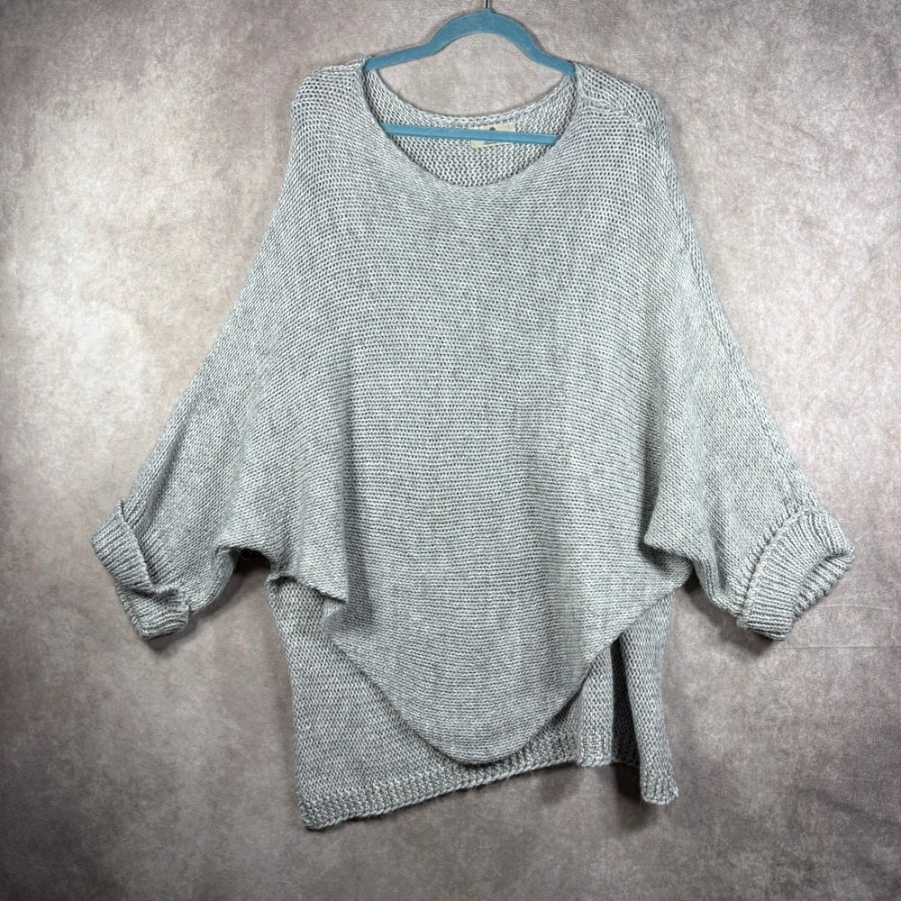 BERRETTI Lagenlook Cocoon Sweater L XL Gray Alpaca Wool Asymmetric Italy Poncho